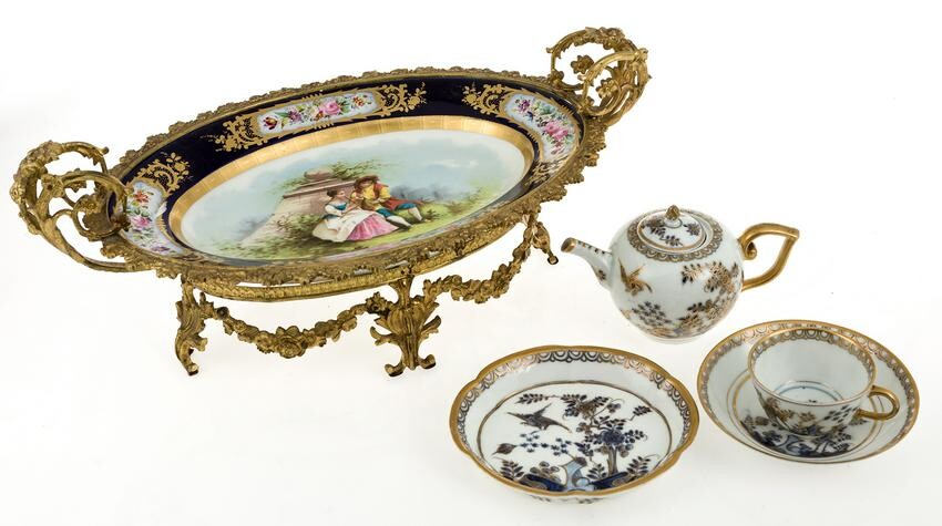 Meissen porcelain cup, saucer, teapot and saucer set