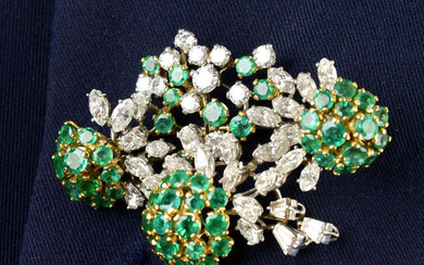 Mid 20th c. emerald & diamond brooch and earrings
