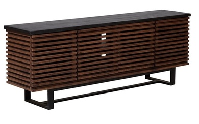 Mid Century Modern Style Console, 20th/21st c., the four slatted doors revealing a shelved interior