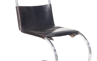 Mies Van Der Rohe for Stendig Modernist Chromed Steel & Black Leather "MR" Chair