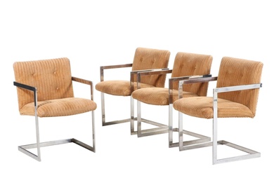 Milo Baughman Style Chrome and Upholstered Drink Chairs, Mid-20th Century