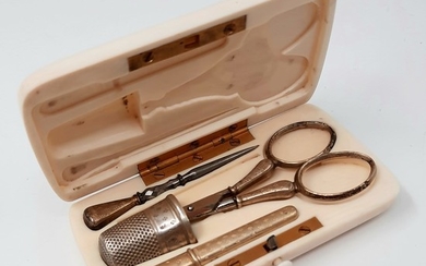 Miniature Silver Sewing Tools Kit, Bone Package