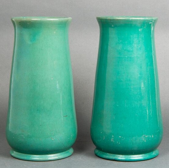 Modern Turquoise Glazed Art Pottery Vases, Pair