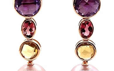 Multi Colored Gemstones Pink Freshwater Dangle Drop Earrings 18K Rose Gold