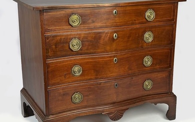 NEW ENGLAND INLAID MAHOGANY SERPENTINE CHIPPENDALE CHEST