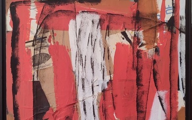 NUBLAT Marc (né en 1958) « Structure en rouge », Huile et collage sur toile...
