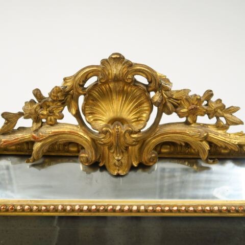 Napoleon III glass pane in wood and gilded...