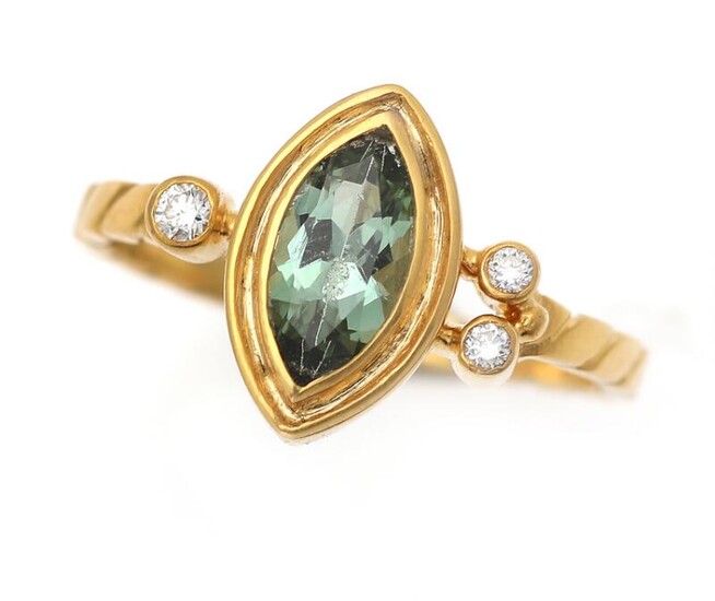 NOT SOLD. Natascha Trolle: A tourmaline ring set with a marquise-cut tourmaline flanked by three diamonds, mounted in 18k gold. Size app. 53. – Bruun Rasmussen Auctioneers of Fine Art