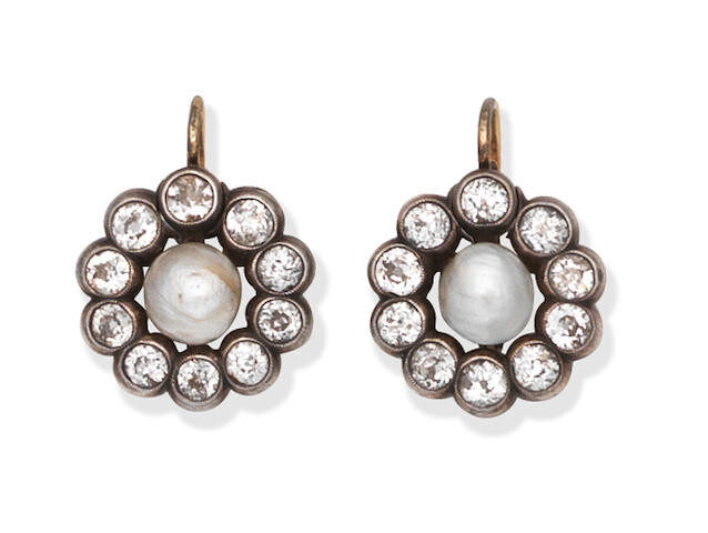 Natural pearl and diamond earrings