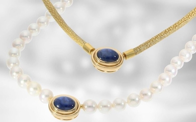 Necklace: handmade yellow-gold sapphire center buckle with precious...