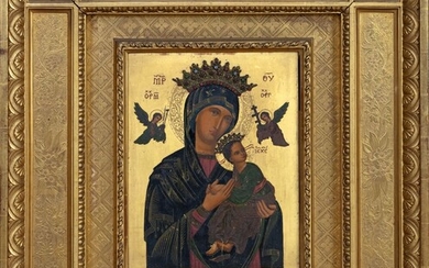 Notre-Dame du Perpétuel Secours Huile et or sur bois Italie, XIXe siècle 28 x 22...