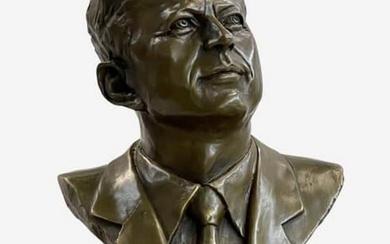 Original JFK John F. Kennedy Bronze Bust Sculpture Statue on Marble Base Signed Mavchi - 9lbs