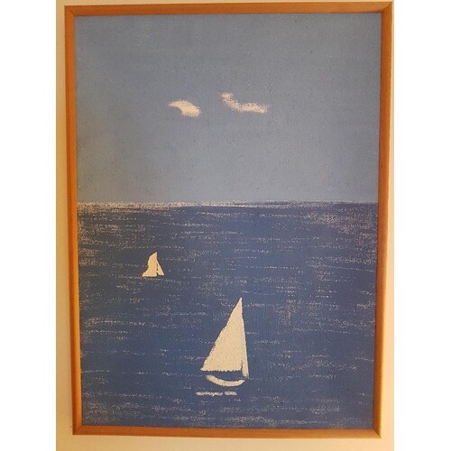Original Painted Canvas of a Yacht at Sea, measuring 34 inch...