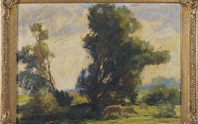 Otto Pippel (1878 Łódź - 1960 Planegg), " Kühe unter den Weiden ", milieu du...
