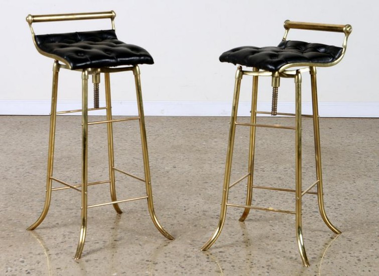 PAIR BRONZE AND LEATHER BAR STOOLS CIRCA 1950