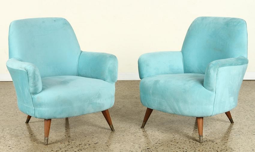 PAIR ITALIAN UPHOLSTERED LOUNGE CHAIRS C.1960