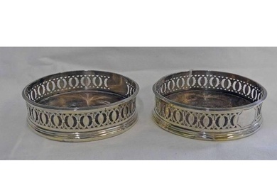 PAIR OF GEORGE III SILVER WINE COASTERS WITH PIERCED OVAL BO...