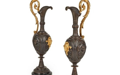 PAIR OF RENAISSANCE STYLE PATINATED AND GILT BRONZE