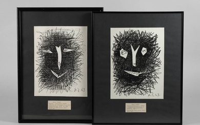 Pablo Picasso, deux gravures et catalogue raisonné deux lithographies "Satyre", parues en couverture de "Lithographe...