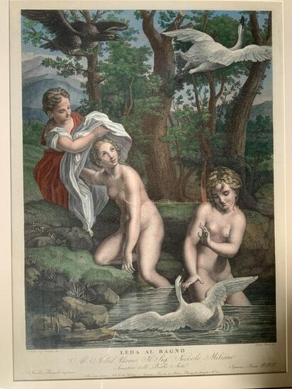 Painted Engraving Leda and the Swan