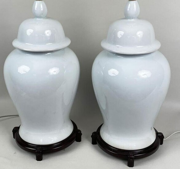 Pair Asian Style White Porcelain Urns/Lamps