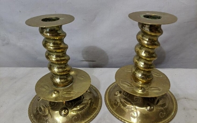 Pair Hand Hammered Brass Candlestick Candle Holders
