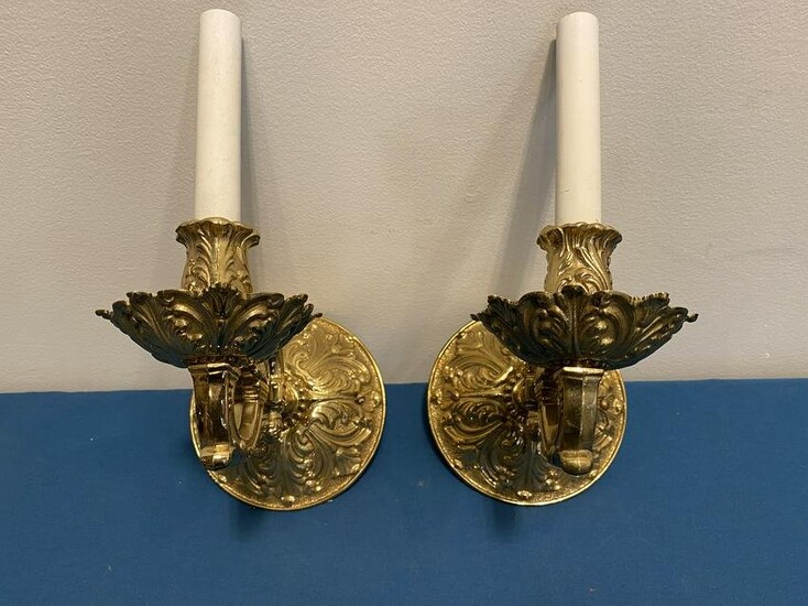 Pair Mid Century French Brass Wall Sconces