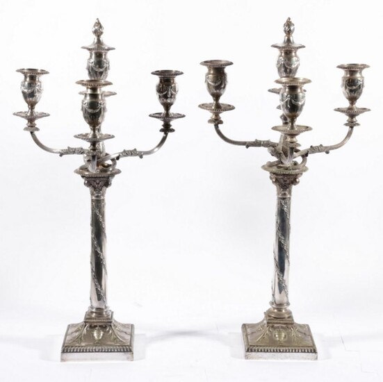 Pair Of Victorian Four Branch, Silver Plated Candelabrum In the Neoclassical Style (H: 62cm_
