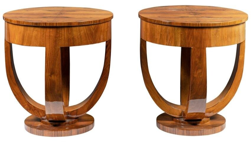 Pair of Art Deco Style Fruitwood Pedestal Side Tables
