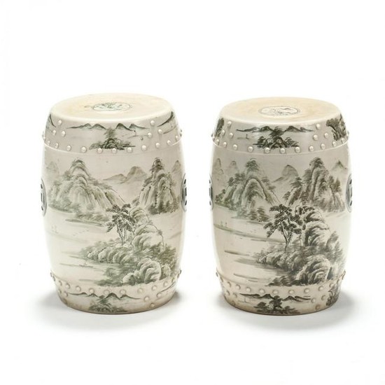 Pair of Chinese Painted Porcelain Garden Stools