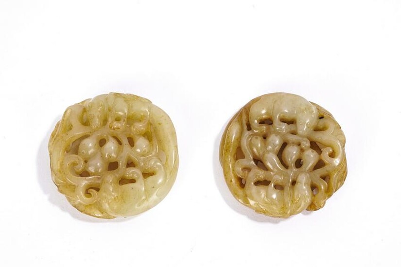 Pair of Chinese Reticulated Jade Plaques