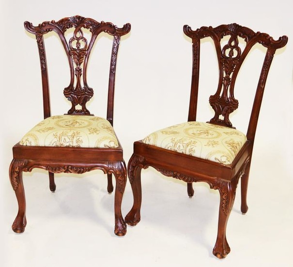 Pair of Chippendale Style Carved Mahogany Chairs