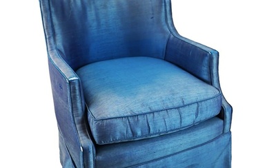 Pair of Custom Upholstered Blue Club Chairs