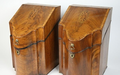 Pair of George III Inlaid Mahogany Knife Boxes, late 18th Century