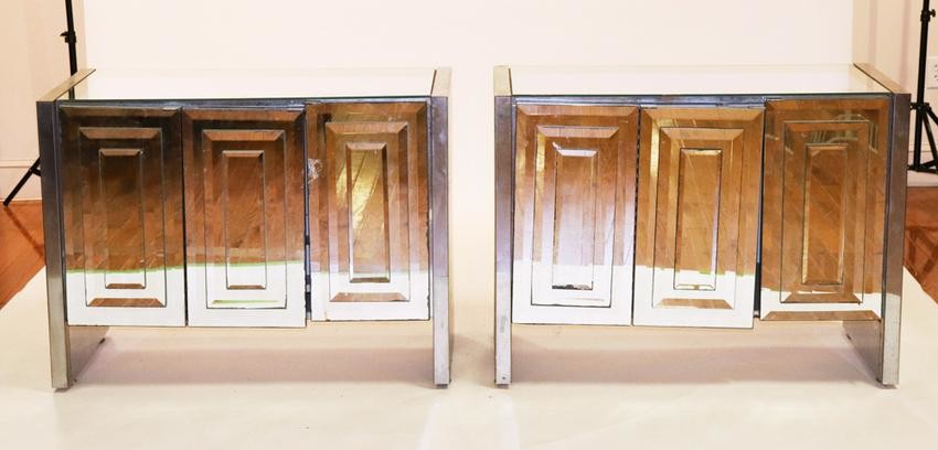 Pair of Mid Century Modern Mirrored Cabinets