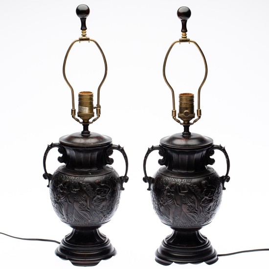 Pair of Neoclassical Style Urn-Form Bronze Lamps EV1DJ