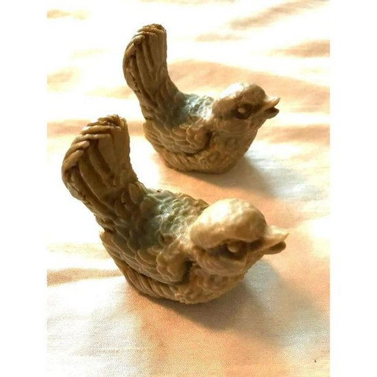 Pair of Vintage Matching Carved Stone Lovebirds