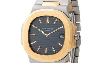 Patek Philippe. Very Rare and Elegant Nautilus “Jumbo” Automatic Wristwatch in Steel and Yellow Gold, Reference 3700/1, With Date and Extract from Archives
