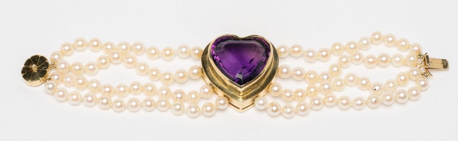Pearl, Gold and Amethyst Stone Bracelet