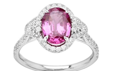 Pink Sapphire Oval And Diamond Ring In 18k White Gold