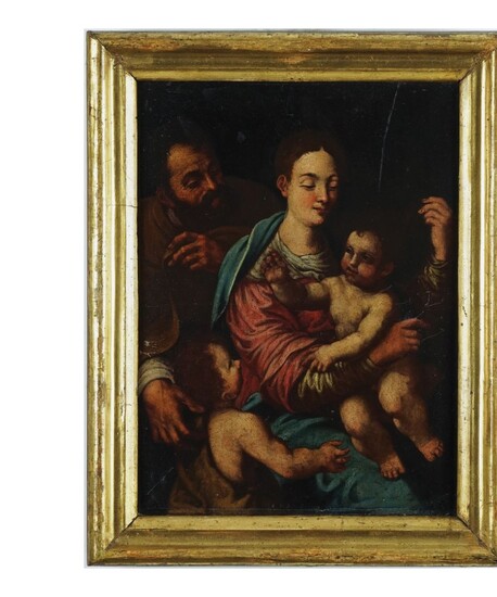 Pittore toscano del XVII secolo Sacra Famiglia con San Giovannino olio su...
