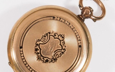 Pocket watch in yellow gold, round case, white dial with...
