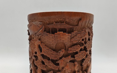 Pot à pinceaux bitong en bambou sculpté,... - Lot 76 - Ader