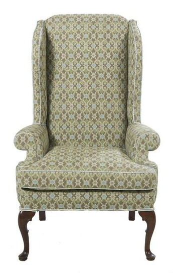 Queen Anne-Style Mahogany Wing Chair