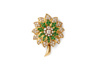 RENÉ BOIVIN 18K Gold, Emerald, and Diamond 'Chouquette' Brooch
