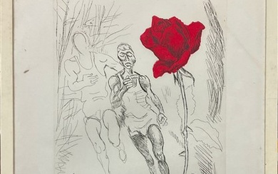 Renato Guttuso "Una rosa per Keino" acquaforte e acquatinta a colori (lastra cm
