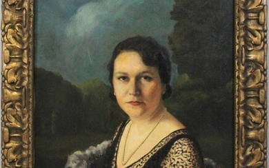 Ritratto di donna, olio su tela, cm 70x50, entro cornice, Arnaldo Malpieri (1895)