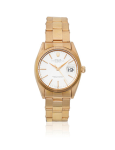 Rolex. An 18K rose gold automatic calendar bracelet watch