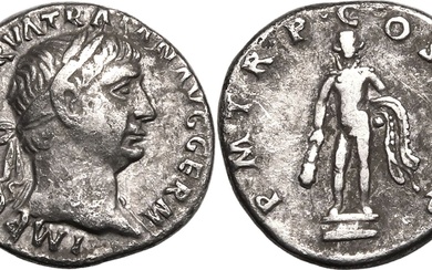 Roman Empire Trajan AD 101-102 AR Denarius About Very Fine, hints of golden highlights
