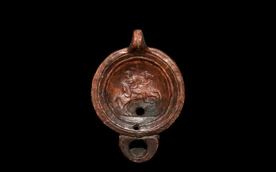 Roman Oil Lamp with Mounted Barbarian Warrior